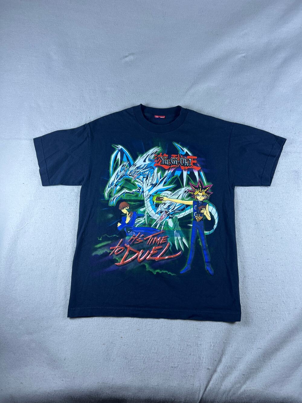 Vintage 1996 Yu-Gi-Oh T-Shirt Youth L Blue Its Time To Duel Graphic Print Tee